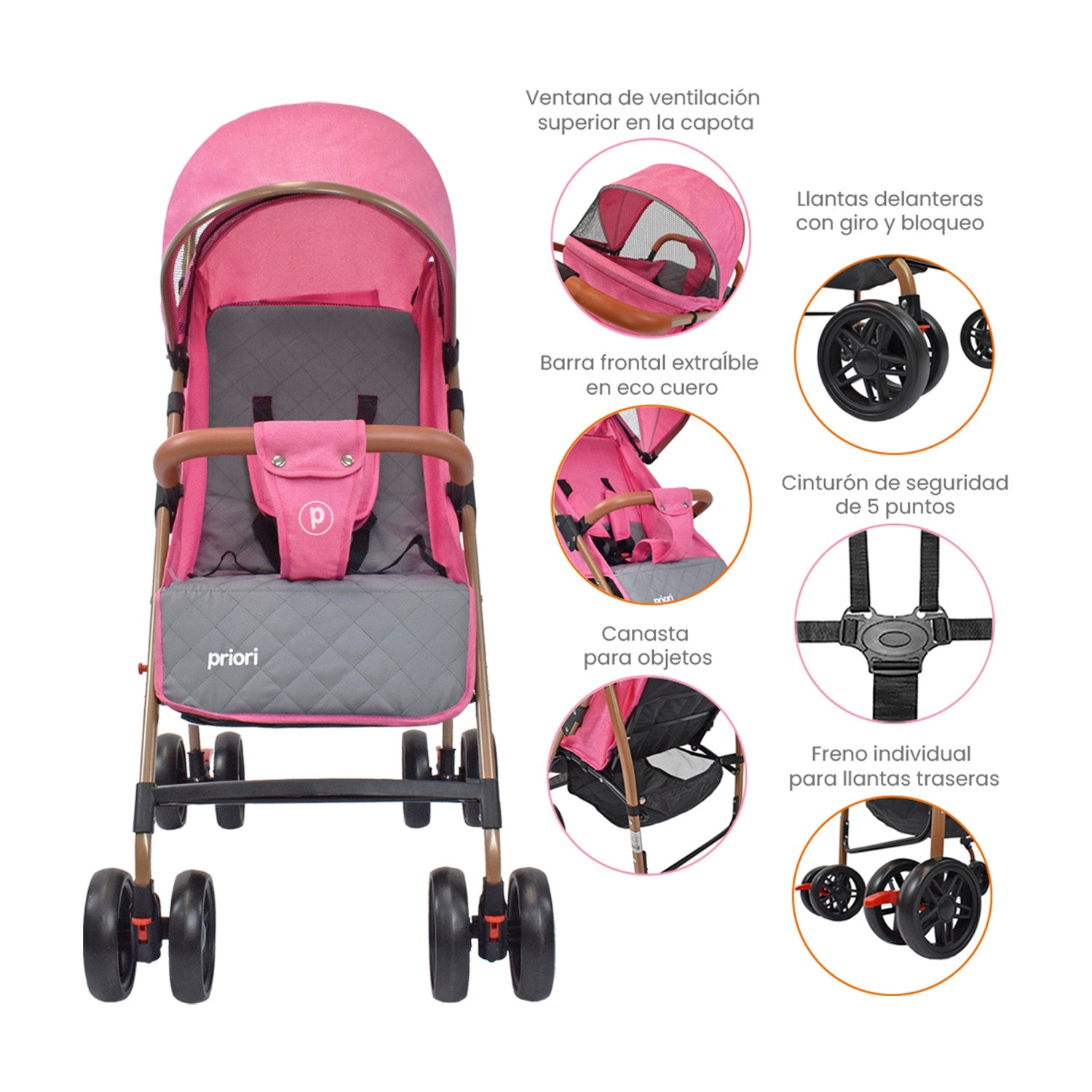 Coche Bebe Paseador Priori Park Rosado