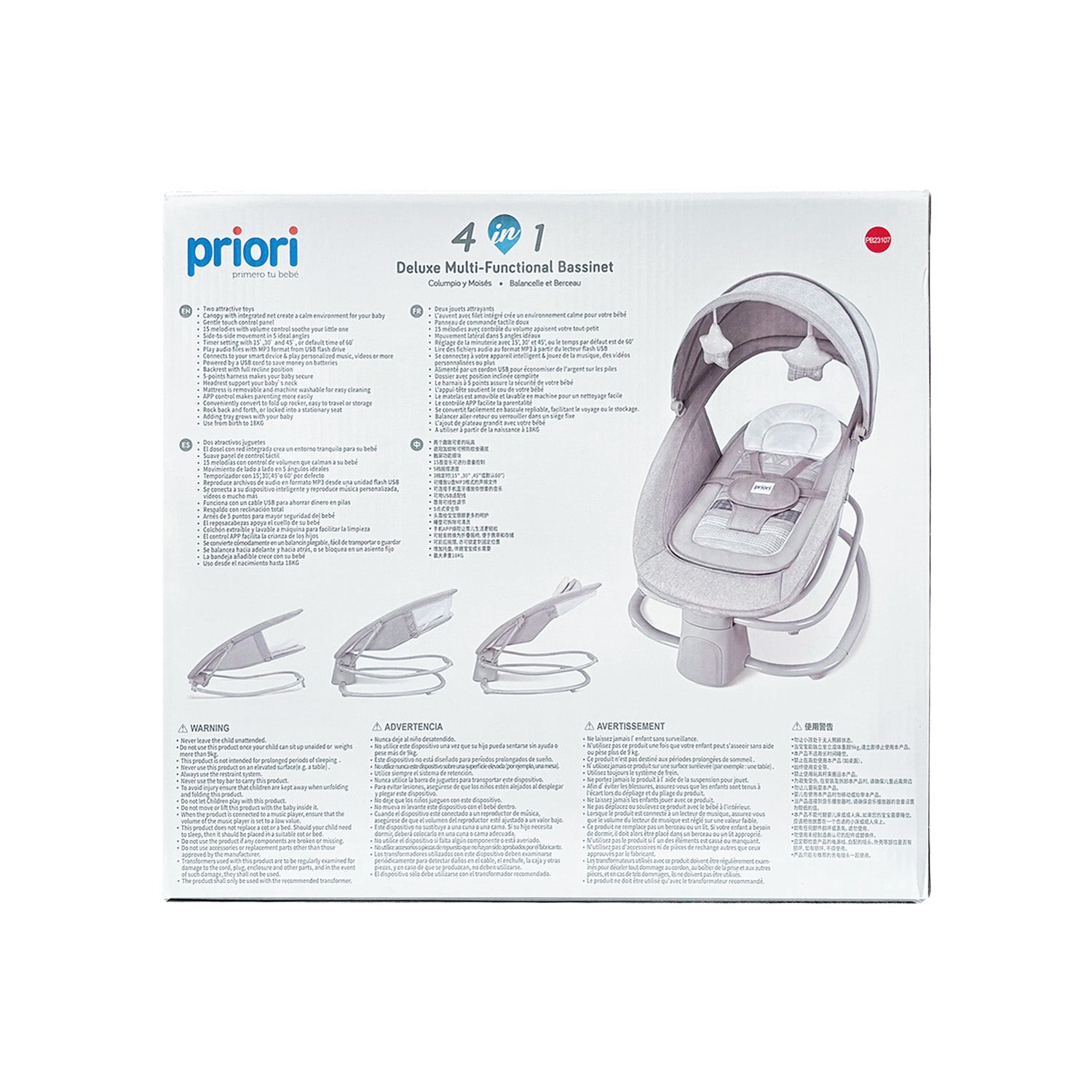Silla Mecedora Moisés Bebe PB23107 Gris Priori
