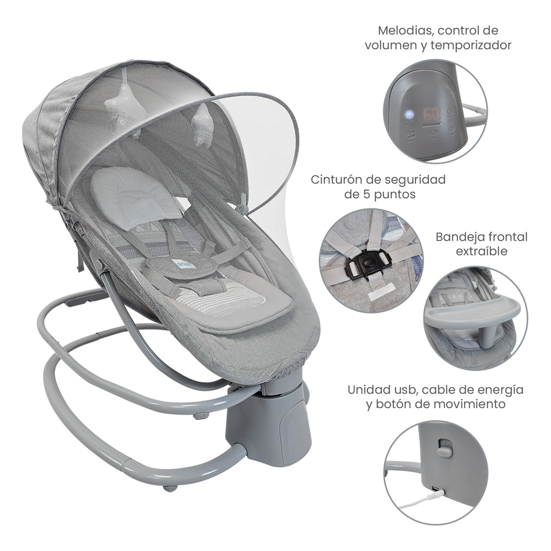 Silla Mecedora Moisés Bebe PB23107 Gris Priori