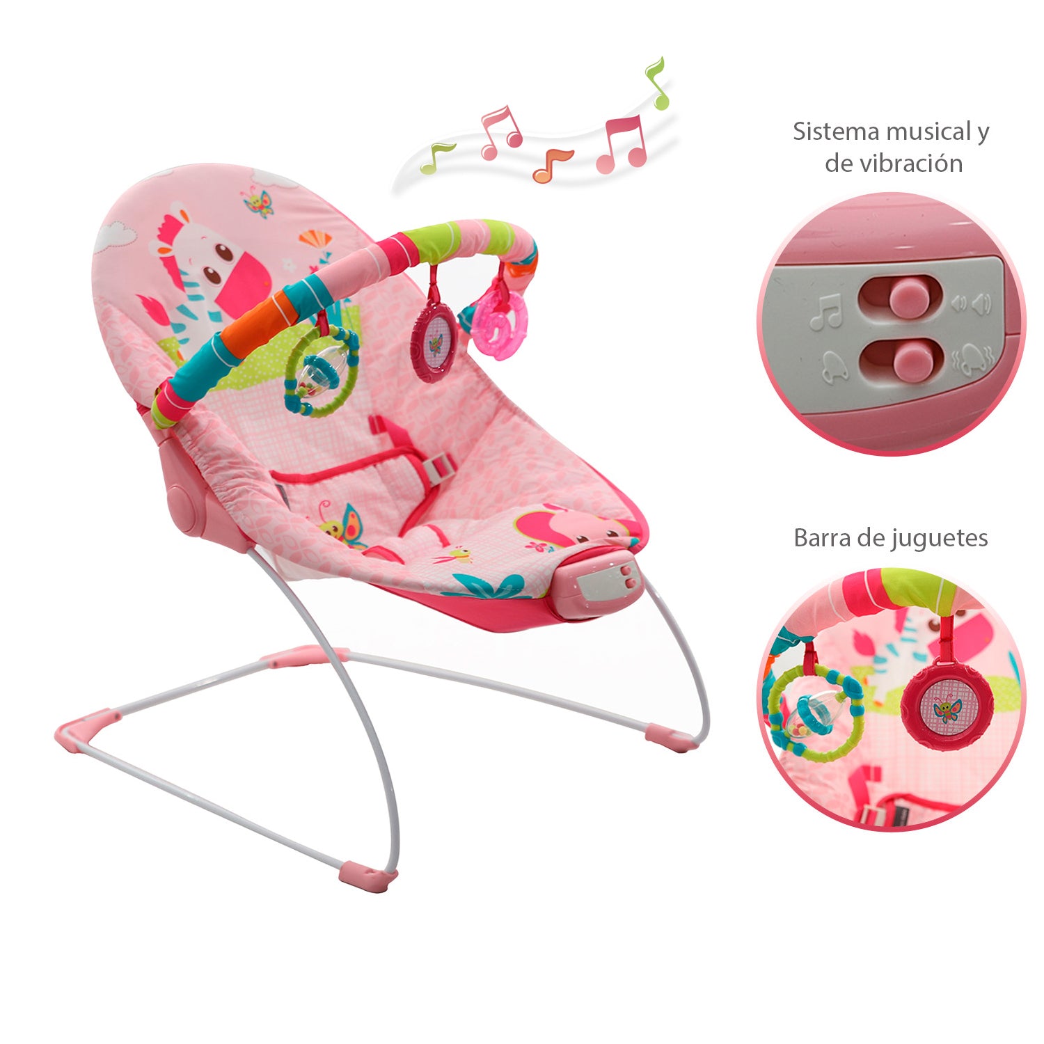 Silla Mecedora Bebé Musical Premium Baby Rosa