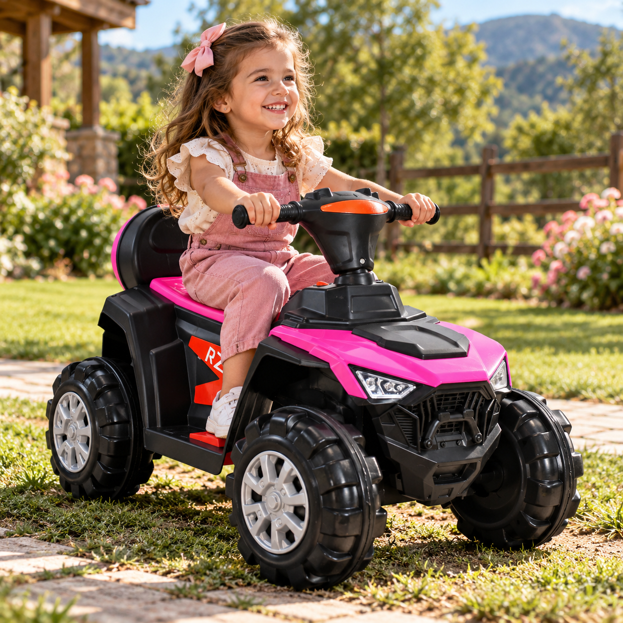 Cuatrimoto Moto Eléctrica Montable Niña DM1001 Rosada 4.5V