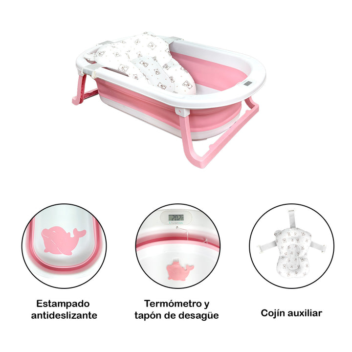 Bañera Bebé Premium baby Cojín y Termómetro Pol Rosa