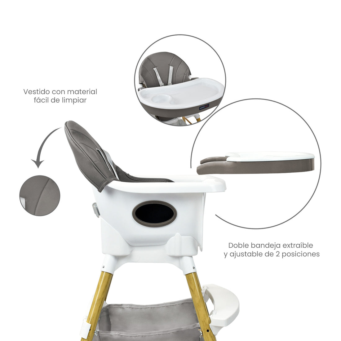 Silla Comedor Bebé 2en1 Happy Baby Rock Gris
