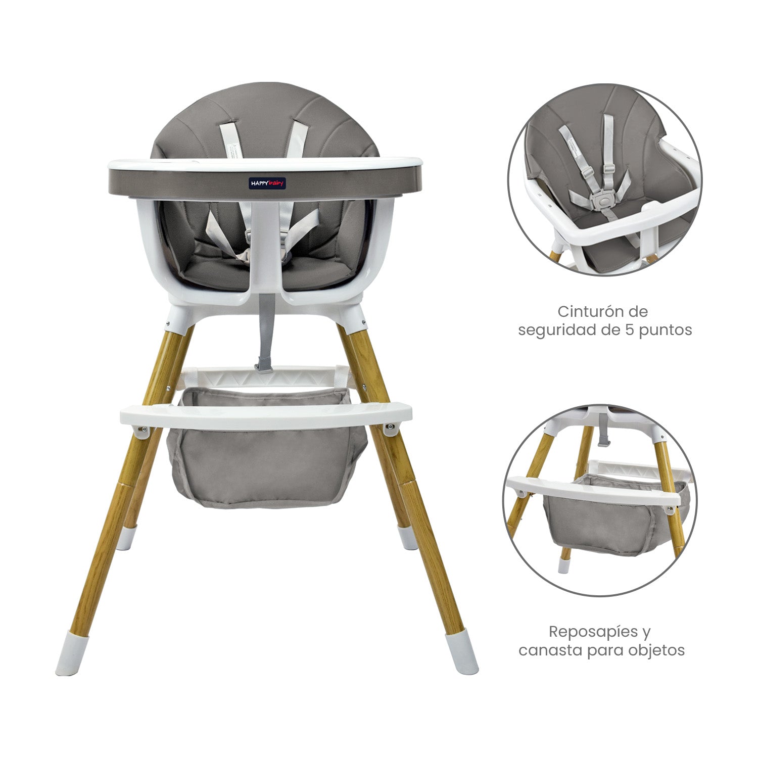 Silla Comedor Bebé 2en1 Happy Baby Rock Gris