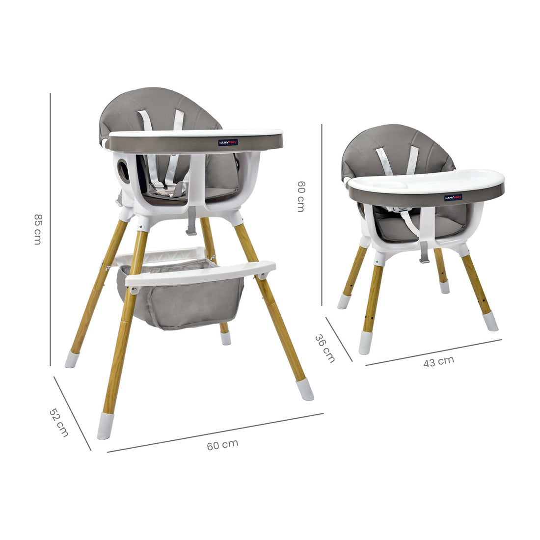 Silla Comedor Bebé 2en1 Happy Baby Rock Gris