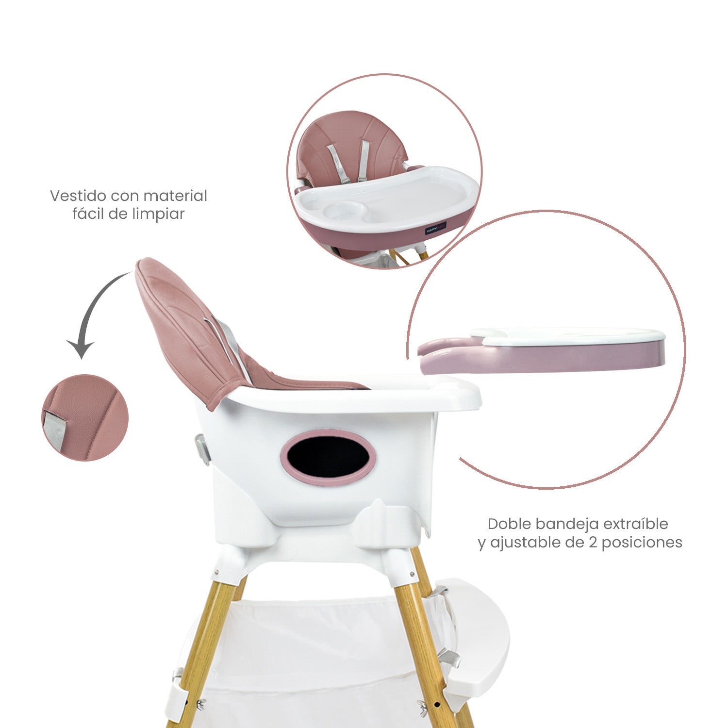 Silla Comedor Bebé 2en1 Happy Baby Rock Rosa