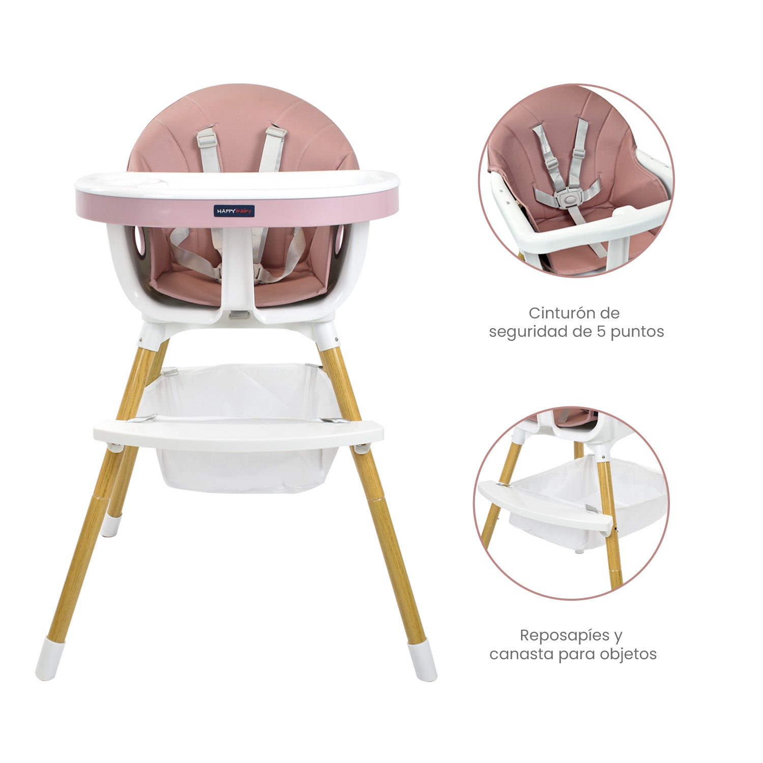 Silla Comedor Bebé 2en1 Happy Baby Rock Rosa
