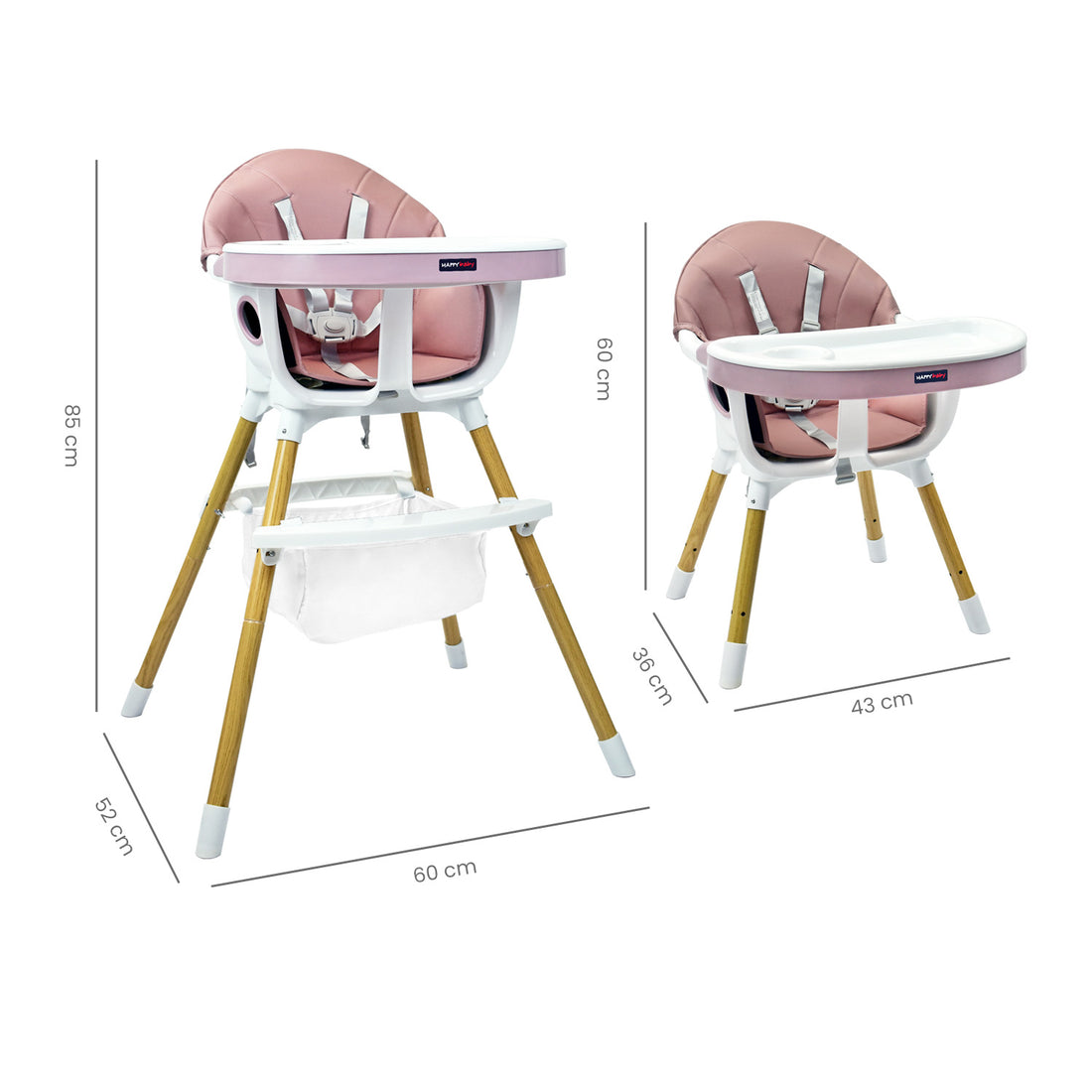 Silla Comedor Bebé 2en1 Happy Baby Rock Rosa