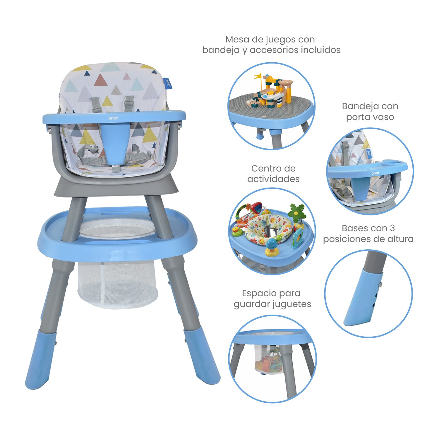 Silla Comedor Bebé 7en1 Priori Seven Azul