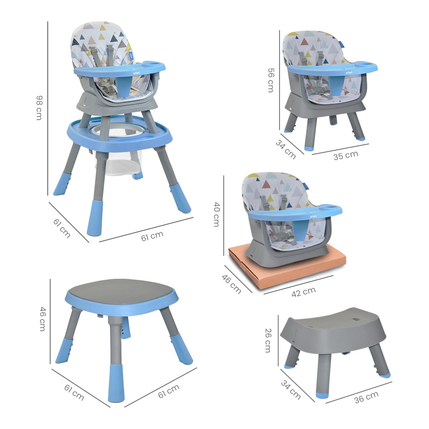 Silla Comedor Bebé 7en1 Priori Seven Azul