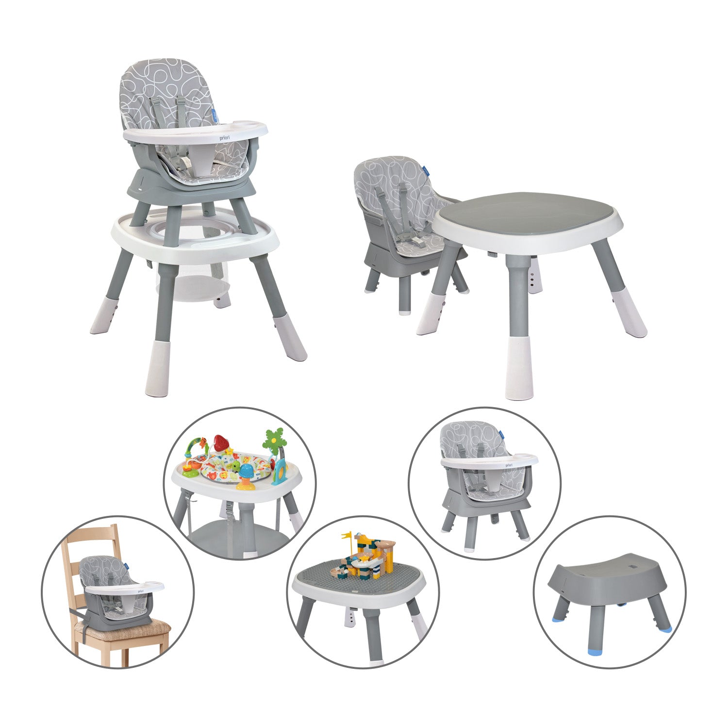 Silla Comedor Bebé 7en1 Priori Seven Gris
