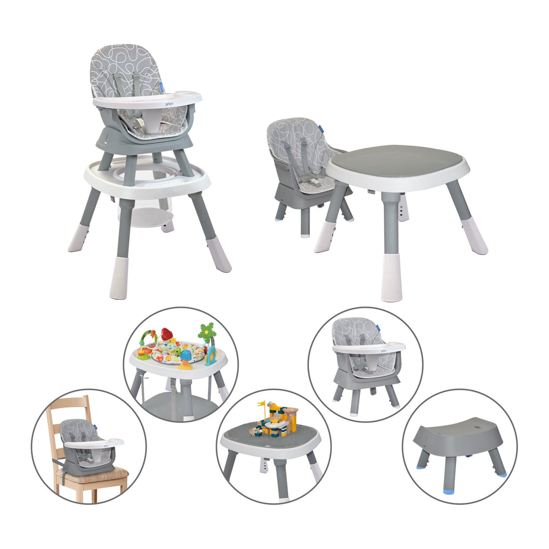 Silla Comedor Bebé 7en1 Priori Seven Gris