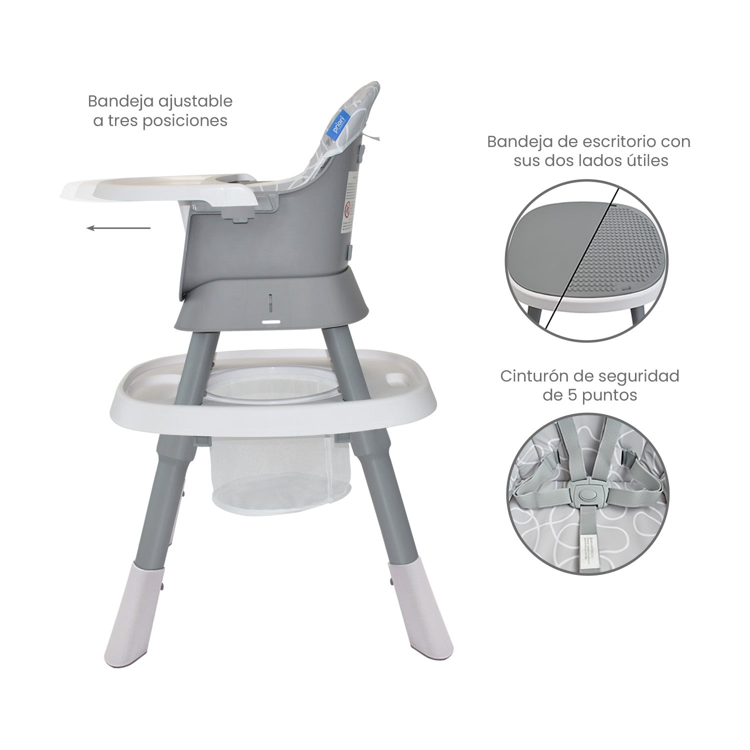 Silla Comedor Bebé 7en1 Priori Seven Gris