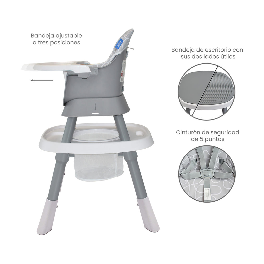 Silla Comedor Bebé 7en1 Priori Seven Gris