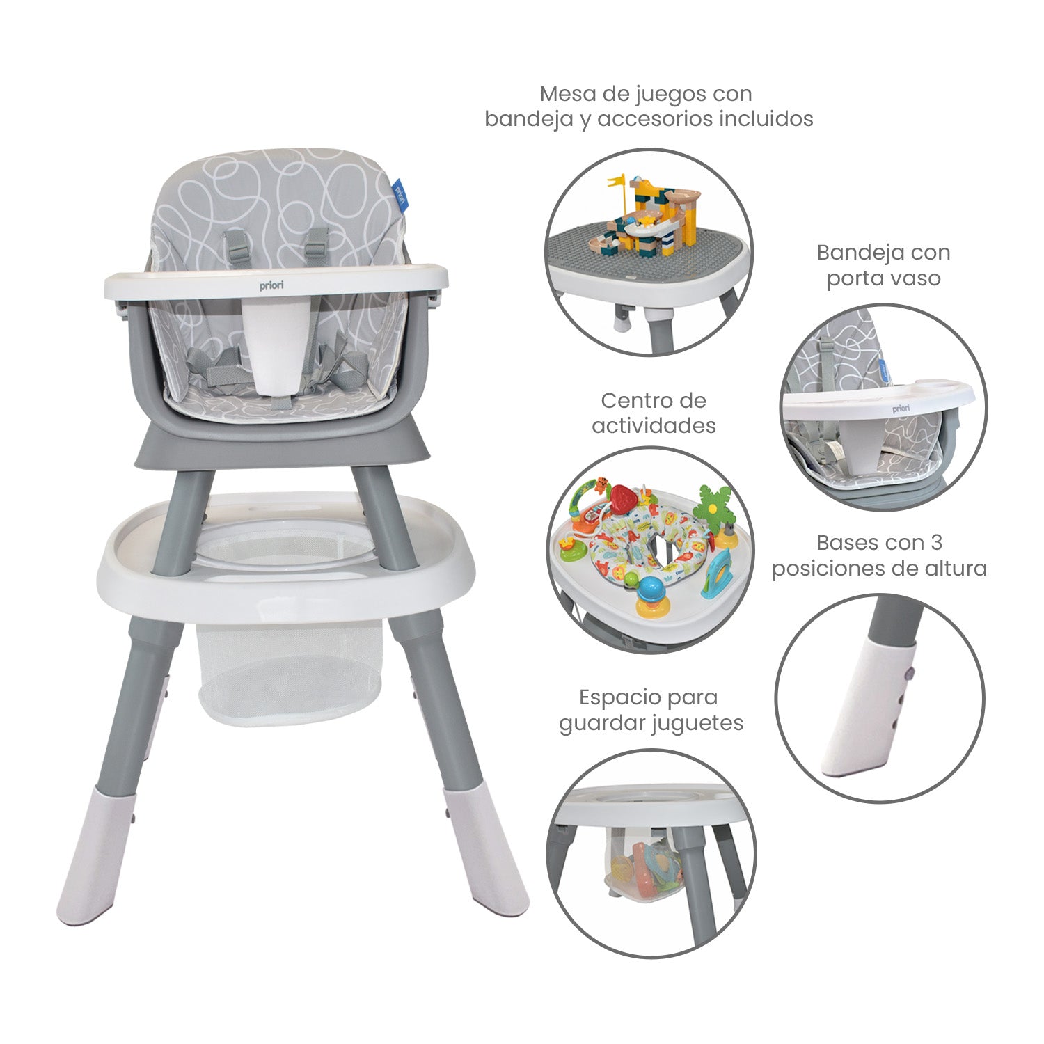 Silla Comedor Bebé 7en1 Priori Seven Gris