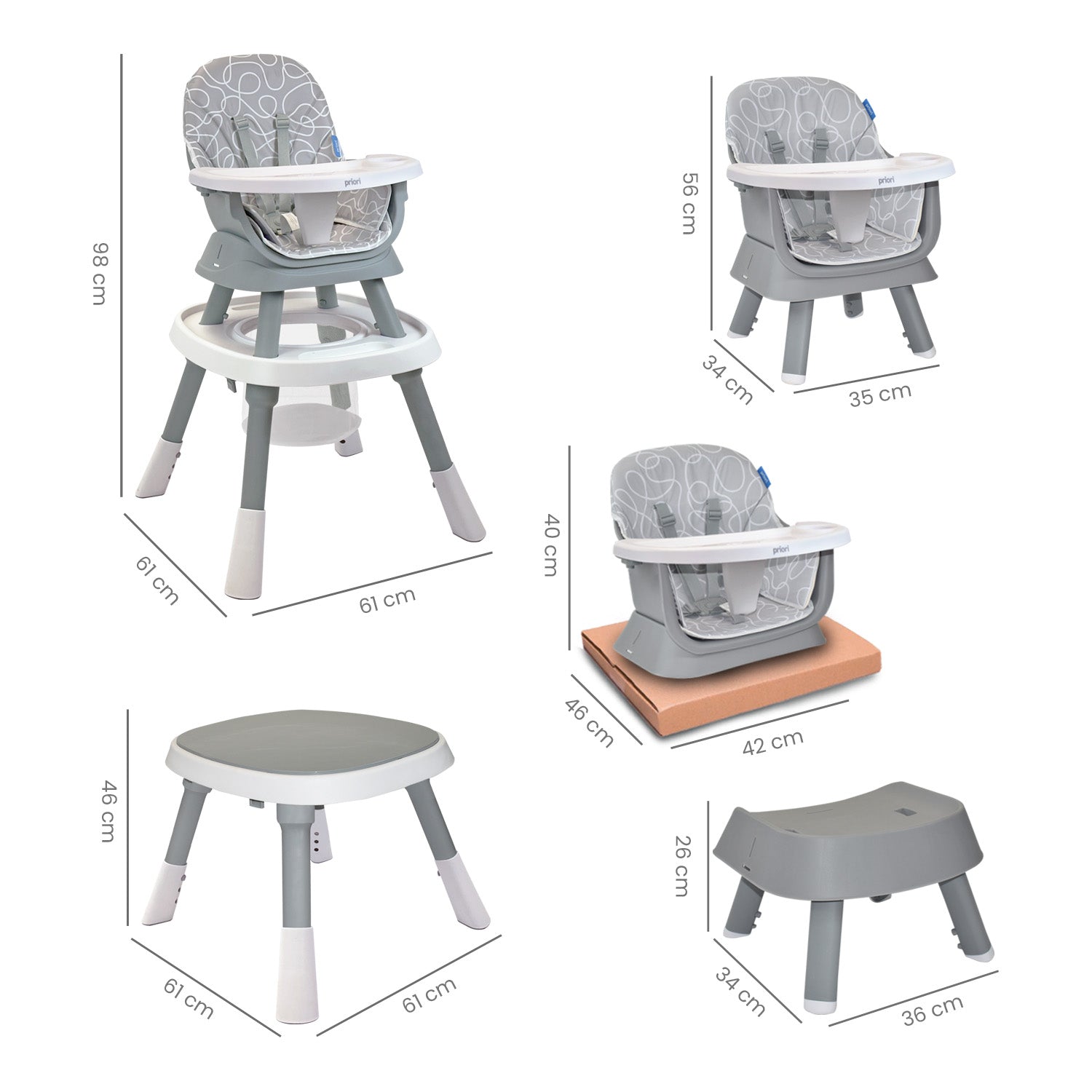 Silla Comedor Bebé 7en1 Priori Seven Gris