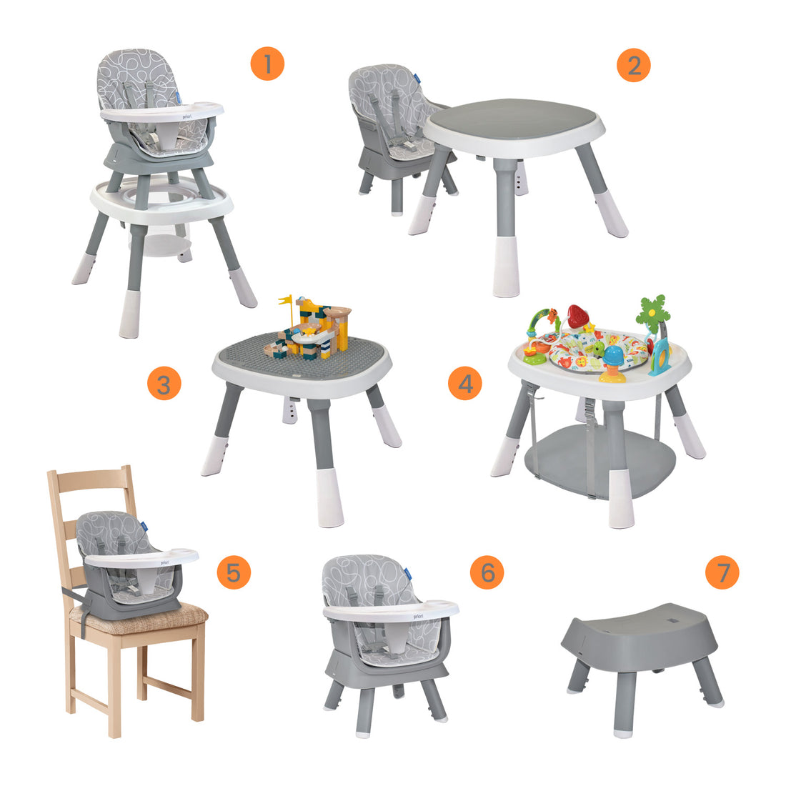 Silla Comedor Bebé 7en1 Priori Seven Gris