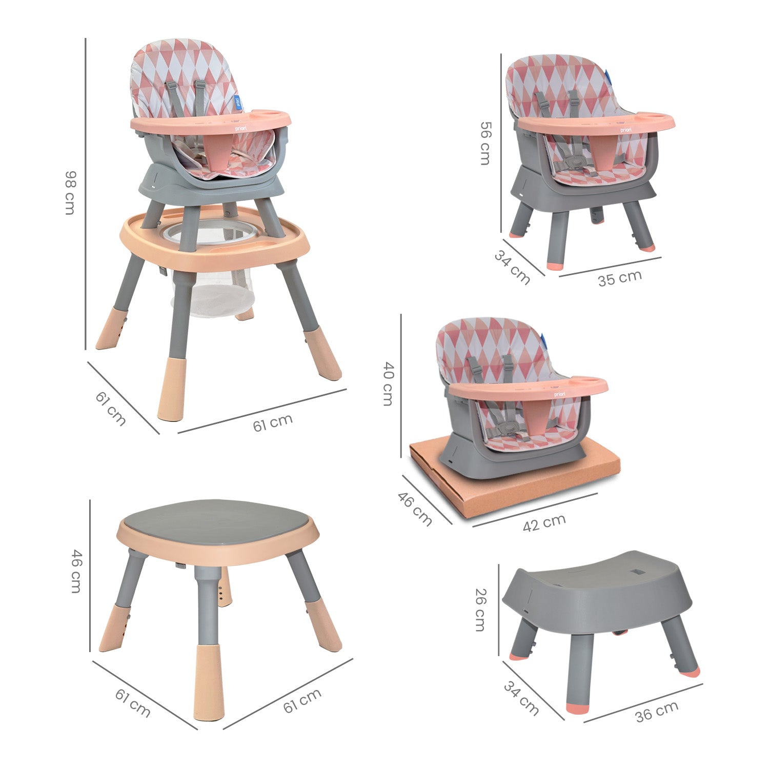 Silla Comedor Bebé 7en1 Priori Seven Rosa