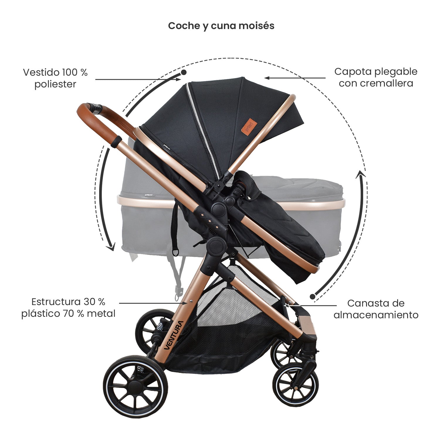 Coche Bebe Moises Ventura Priori Negro