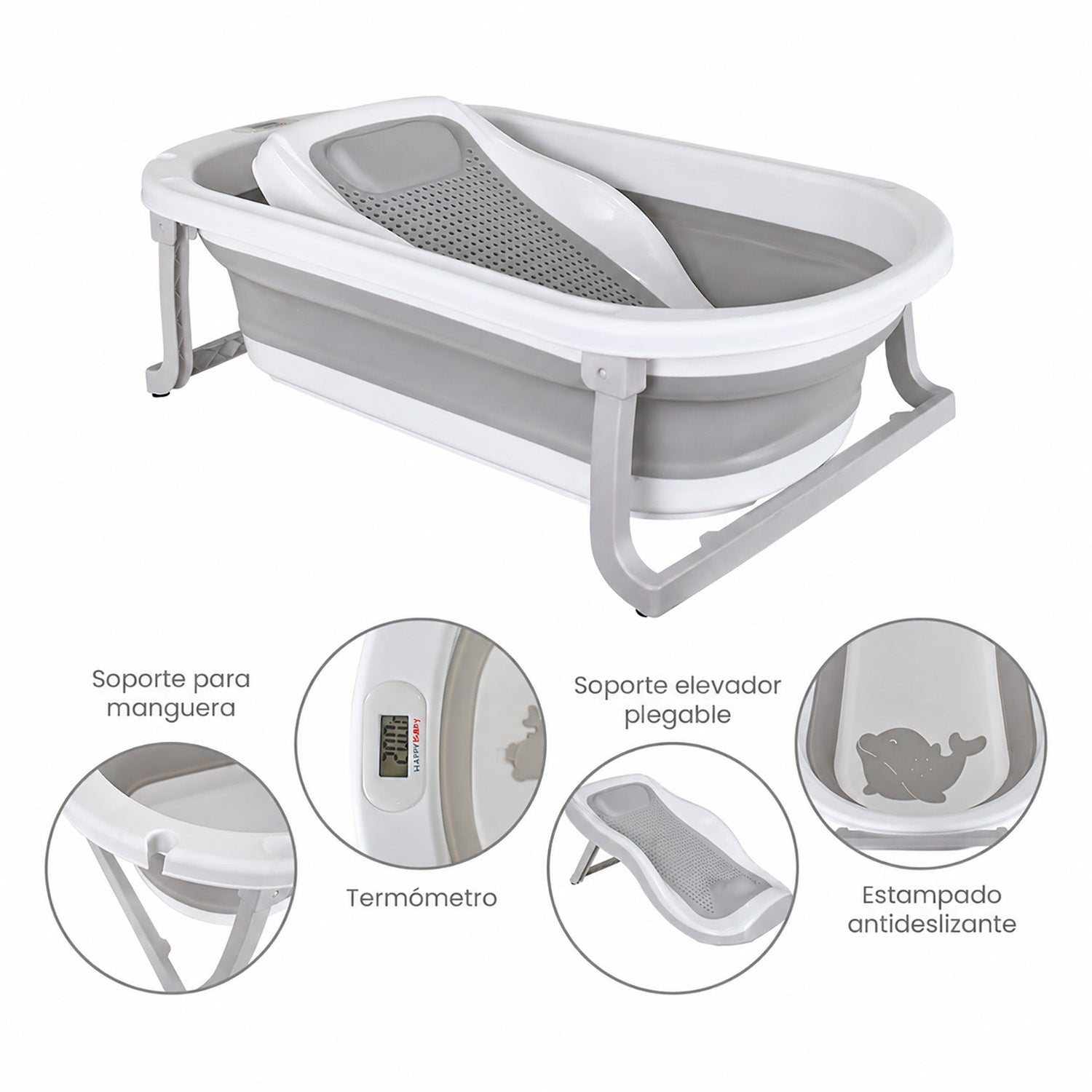 Bañera Bebe Plegable Portatil Wanda Happy Baby Gris