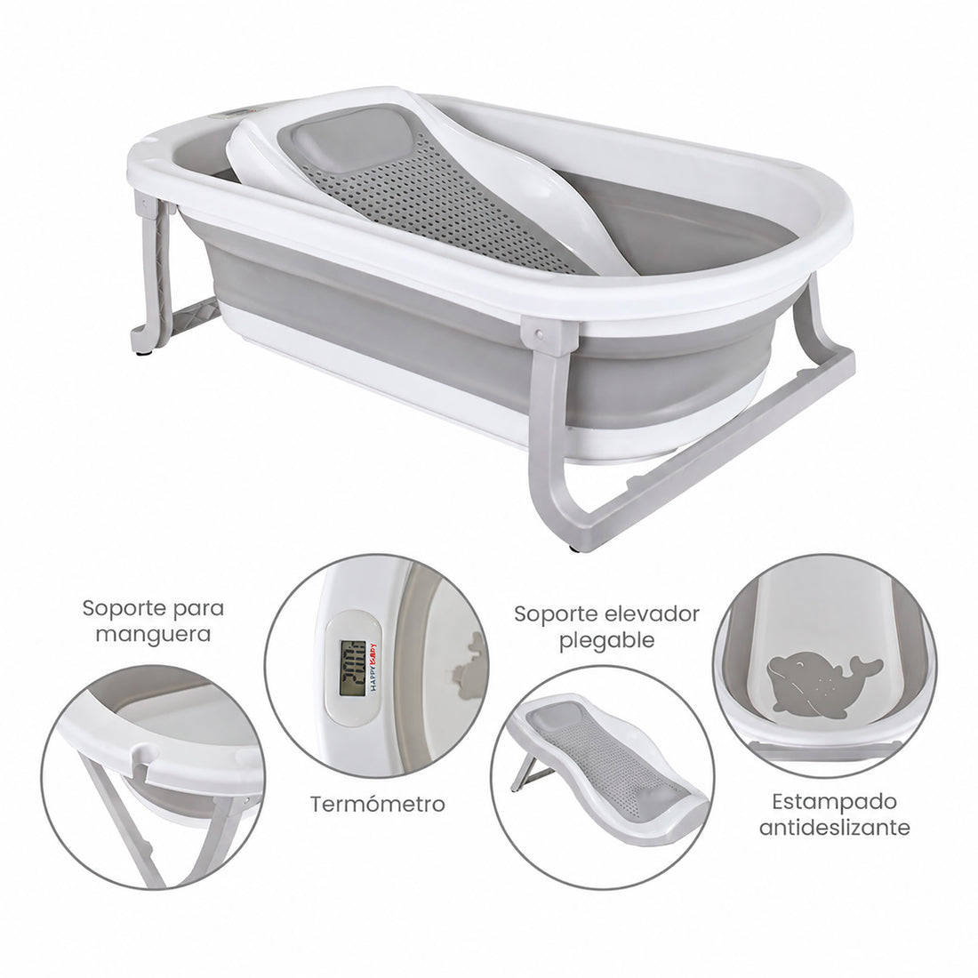 Bañera Bebe Plegable Portatil Wanda Happy Baby Gris