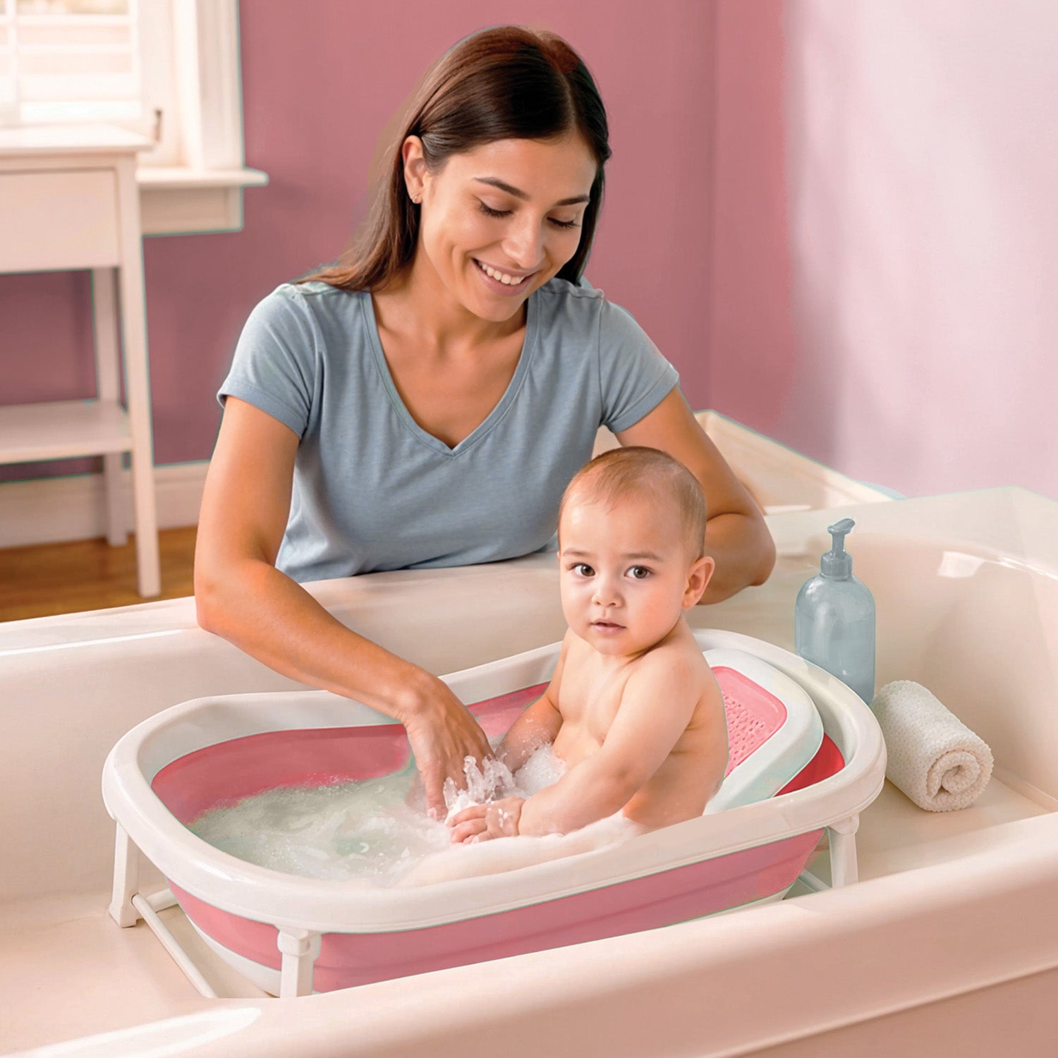 Bañera Bebe Plegable Portatil Wanda Happy Baby Rosa