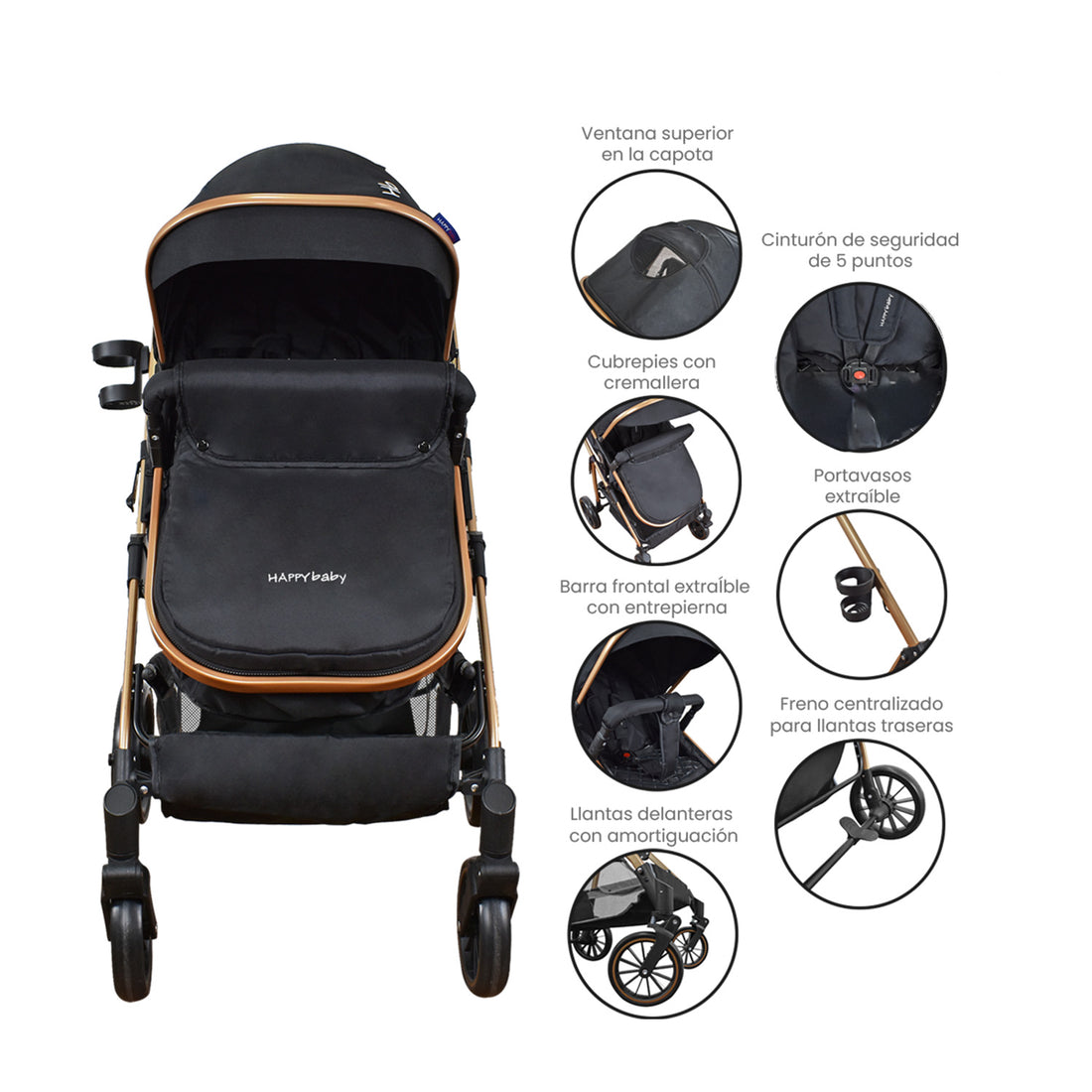 Coche Bebe Welly Happy Baby Negro