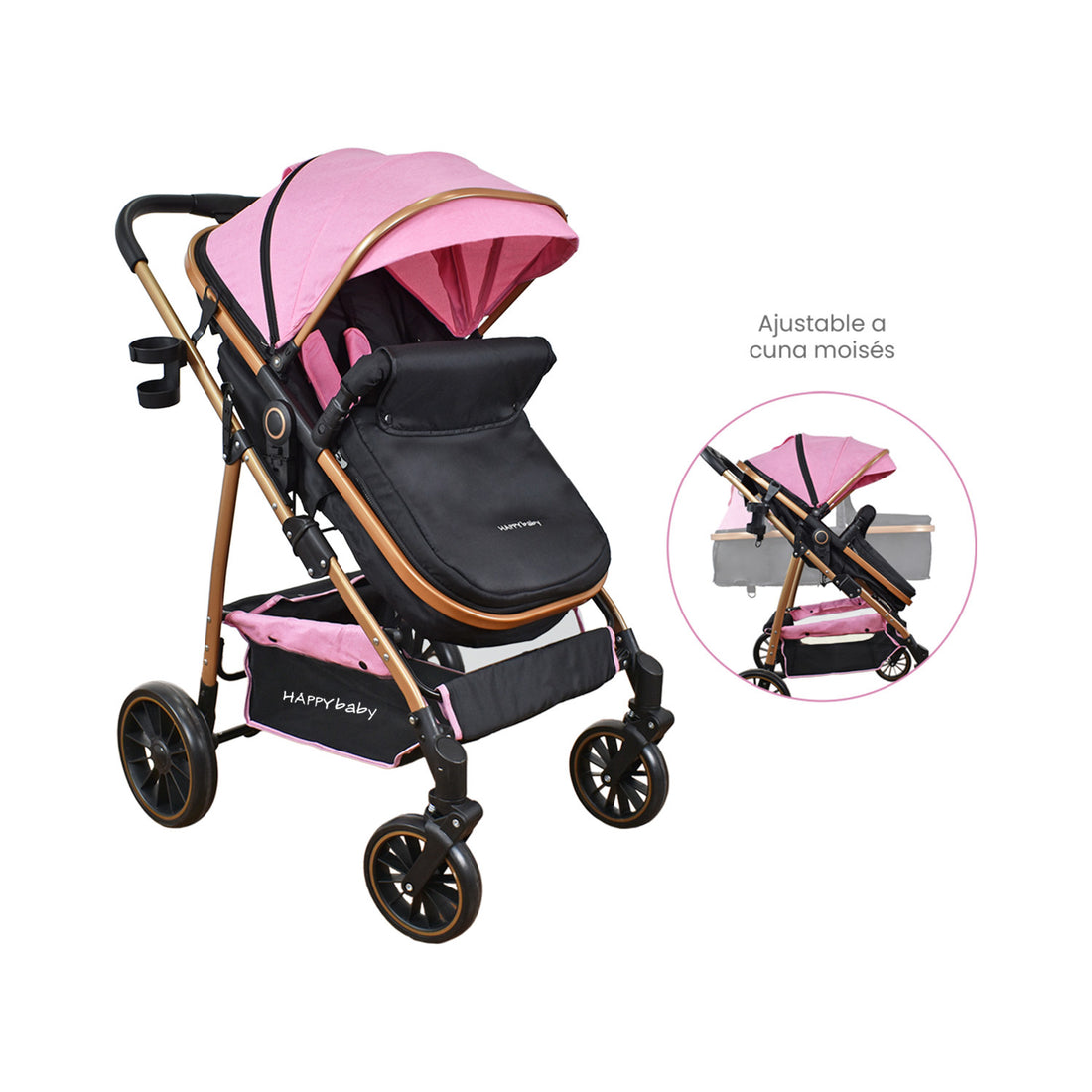 Coche Bebe Welly Happy Baby Rosado