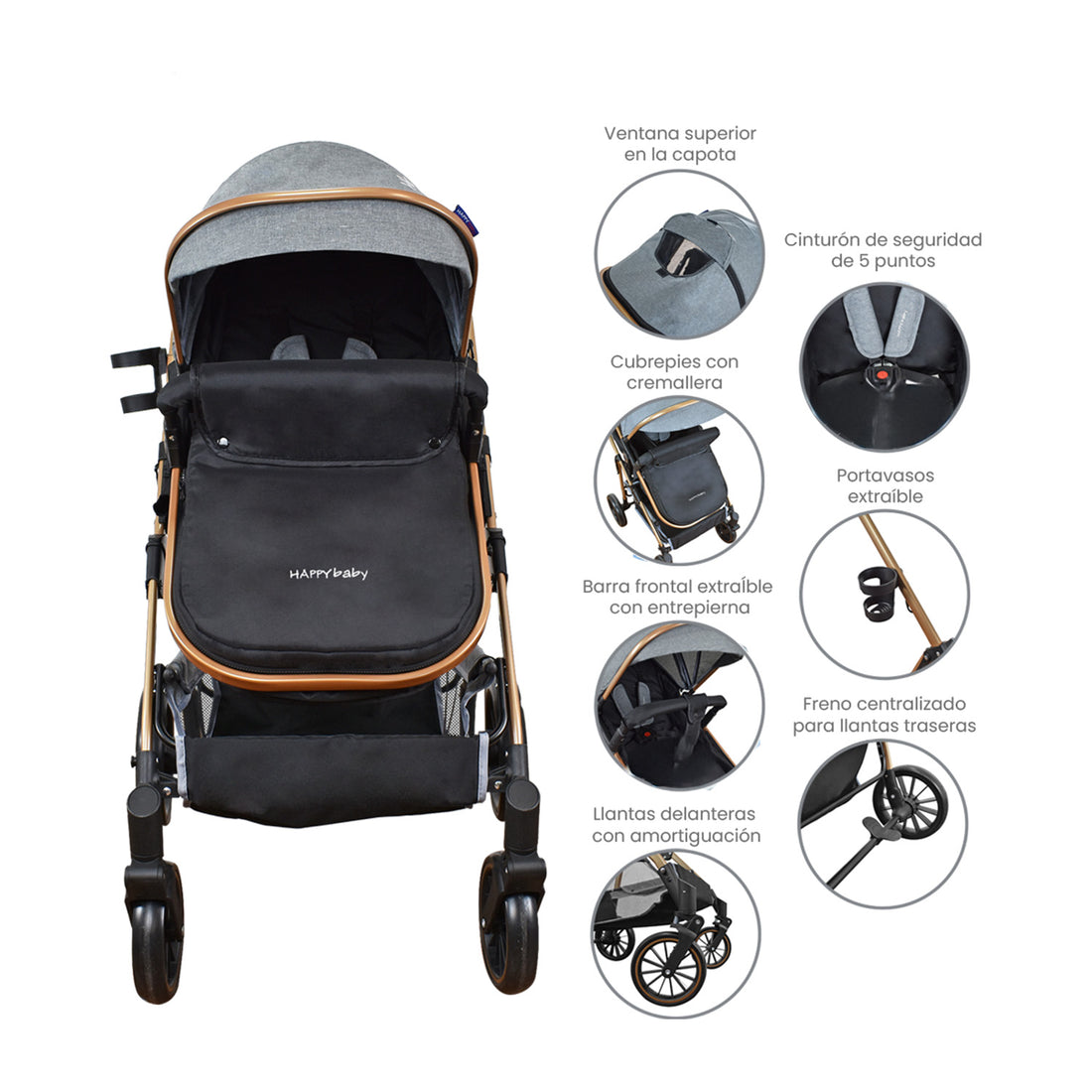 Coche Bebe Travel system Welly Happy Baby Gris