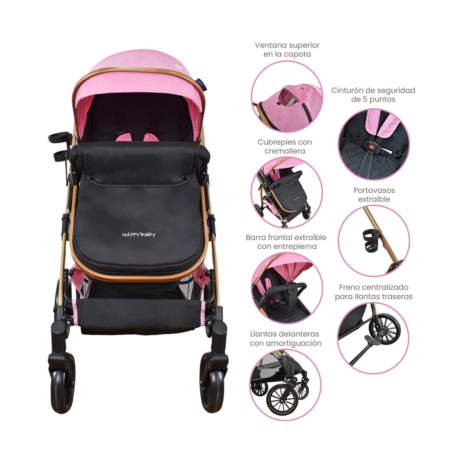 Coche Bebe Travel system Welly Happy Baby Rosado