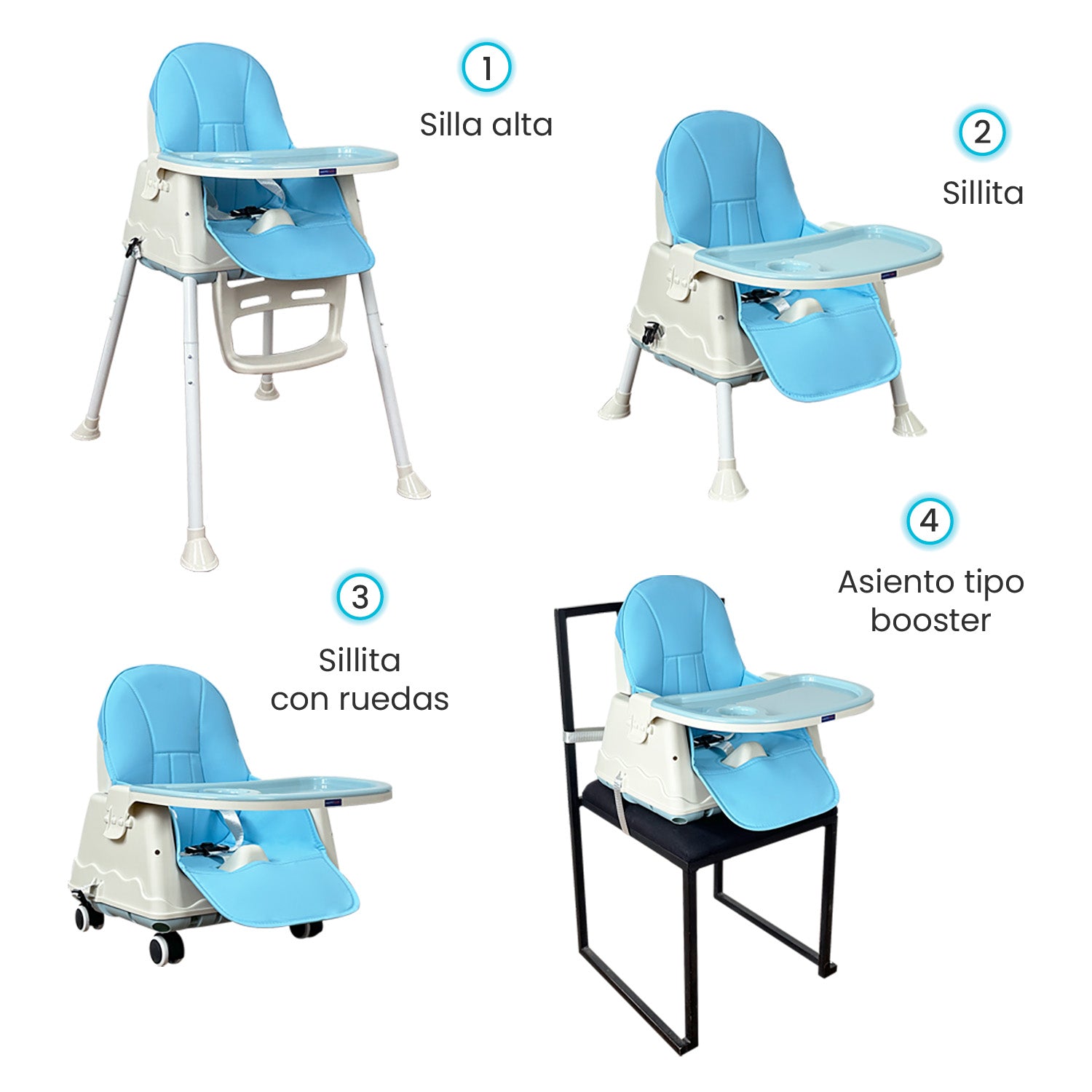 Silla comedor bebe 4en1 Happy Baby Zoe Azul