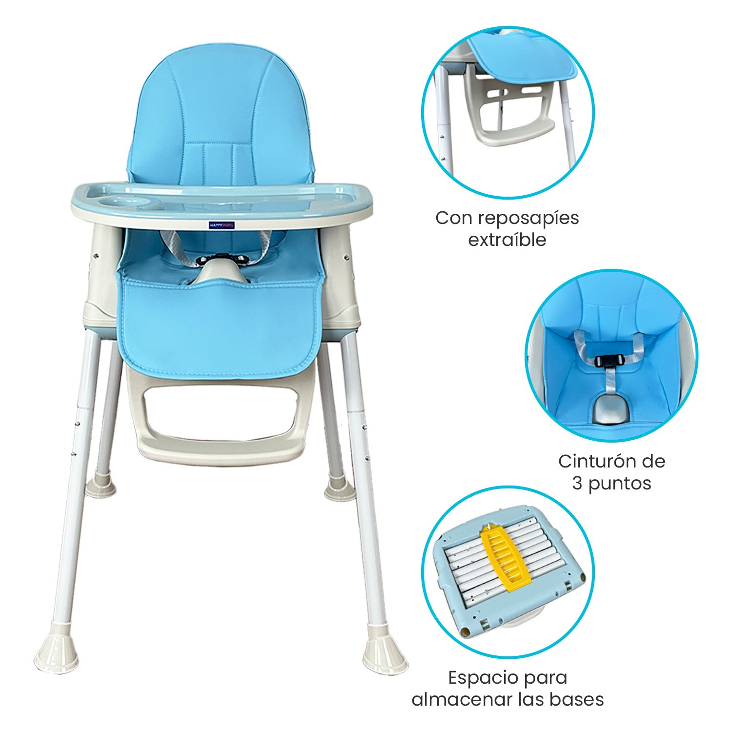 Silla comedor bebe 4en1 Happy Baby Zoe Azul