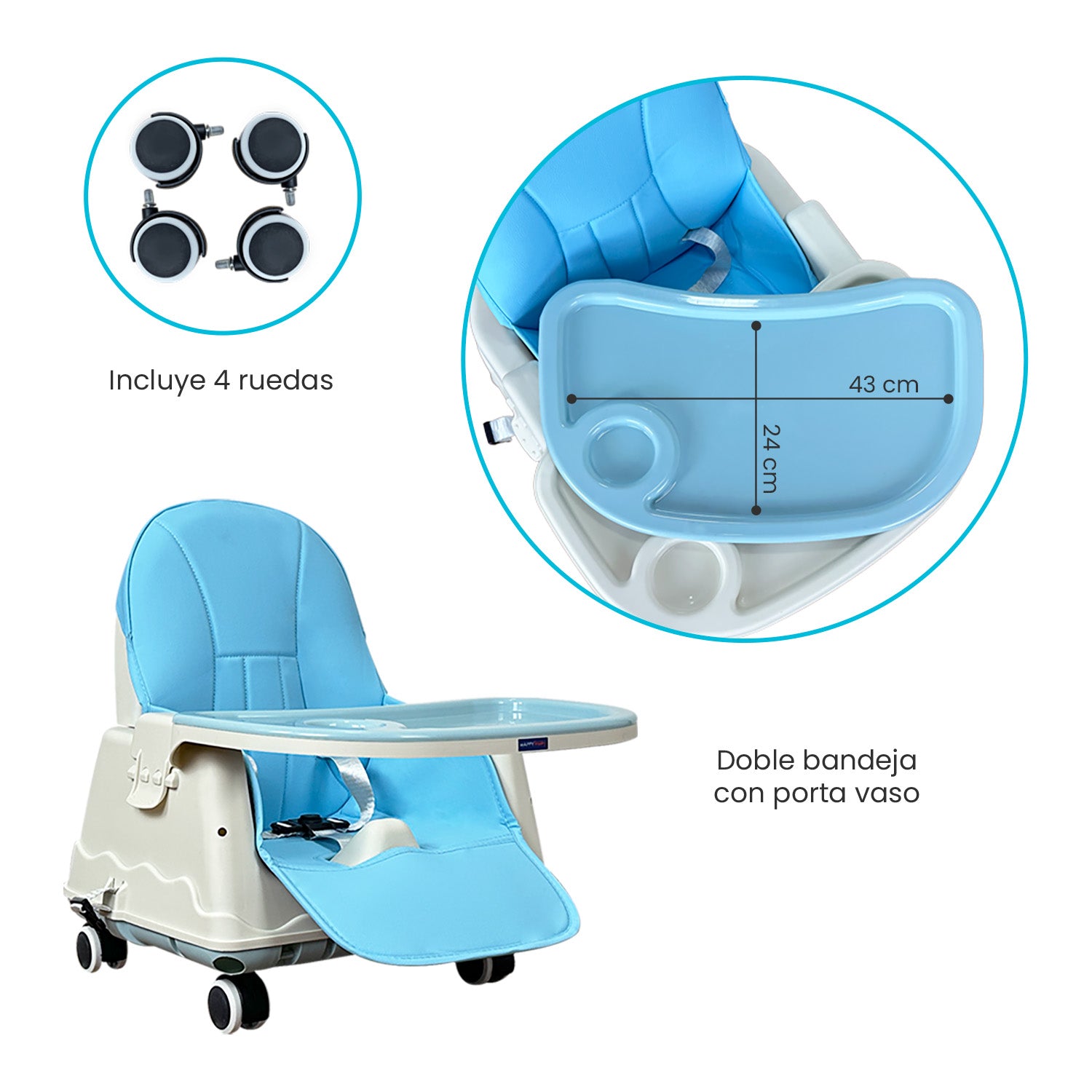 Silla comedor bebe 4en1 Happy Baby Zoe Azul