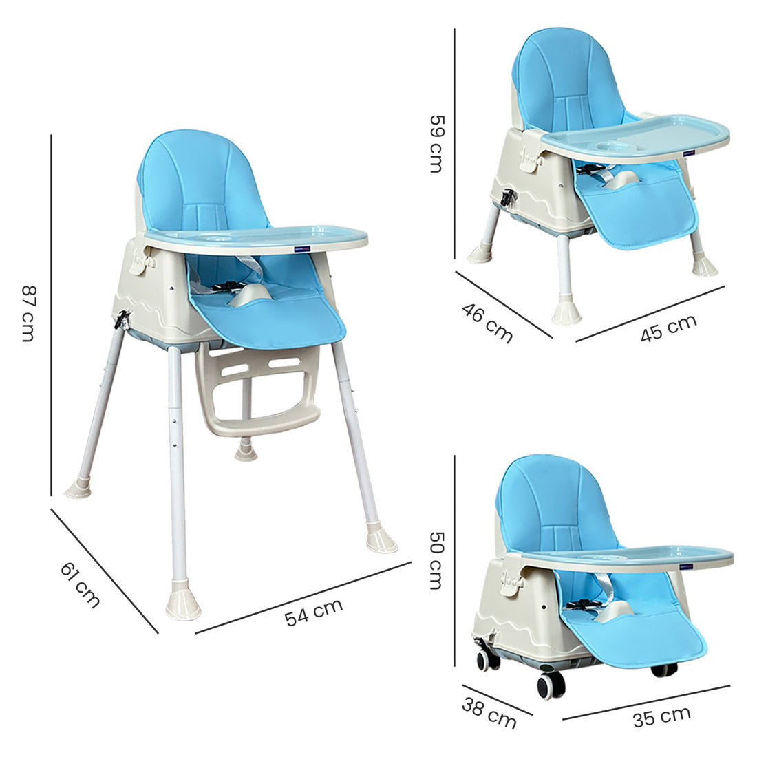 Silla comedor bebe 4en1 Happy Baby Zoe Azul
