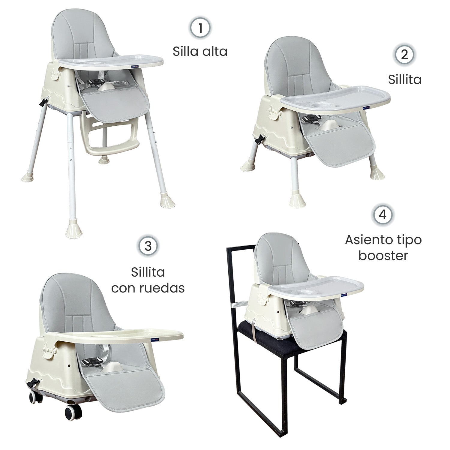 Silla comedor bebe 4en1 Happy Baby Zoe Gris