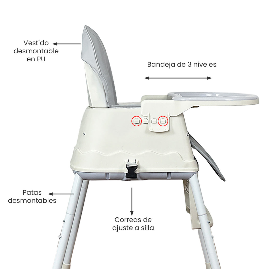 Silla comedor bebe 4en1 Happy Baby Zoe Gris