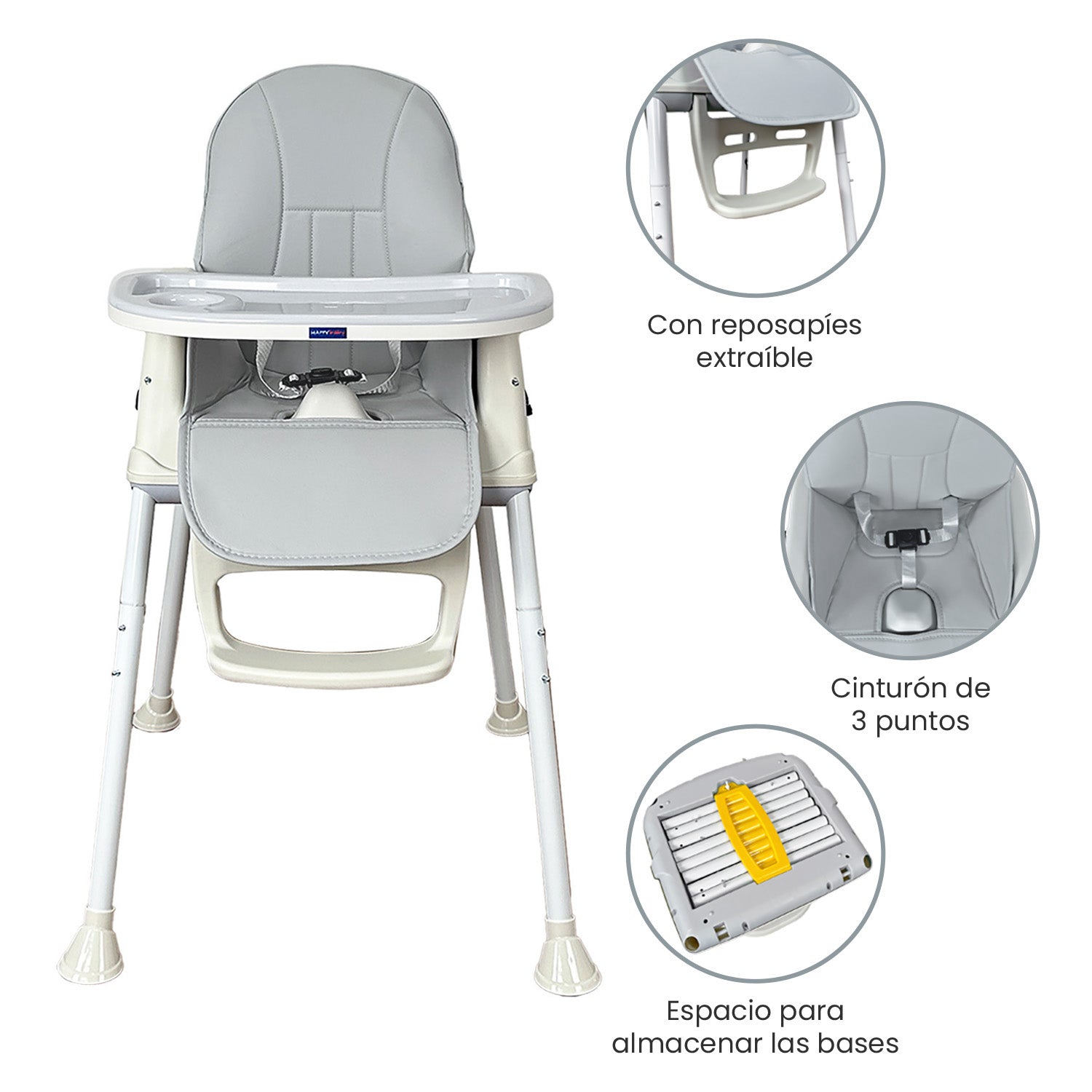 Silla comedor bebe 4en1 Happy Baby Zoe Gris