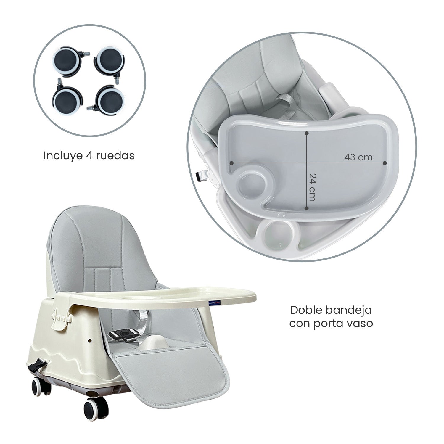 Silla comedor bebe 4en1 Happy Baby Zoe Gris