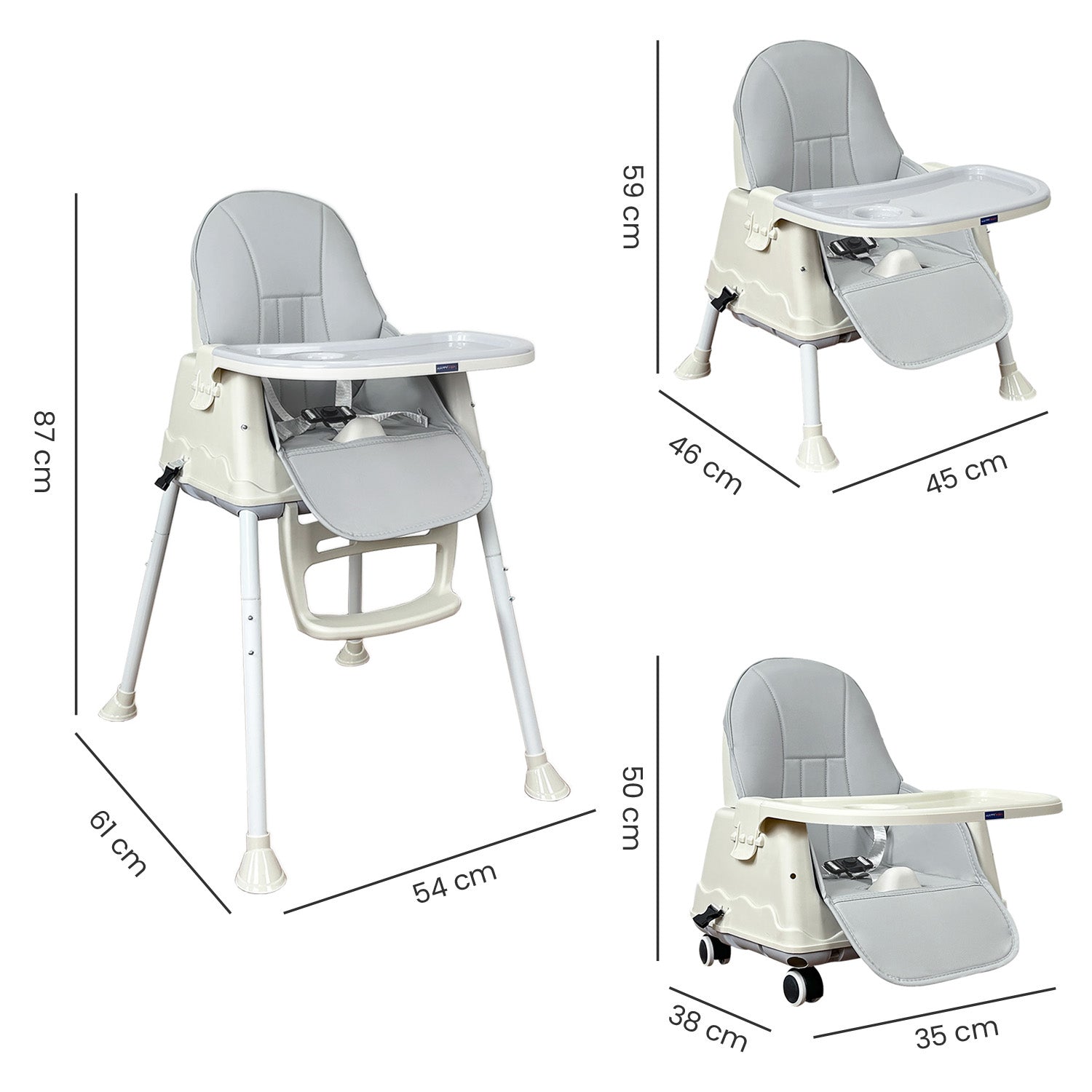 Silla comedor bebe 4en1 Happy Baby Zoe Gris