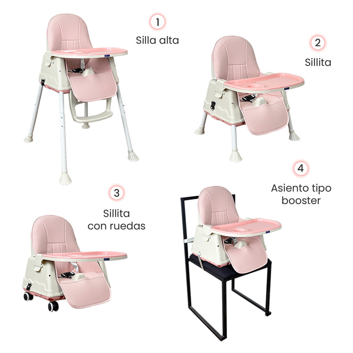 Silla comedor bebe 4en1 Happy Baby Zoe Rosa