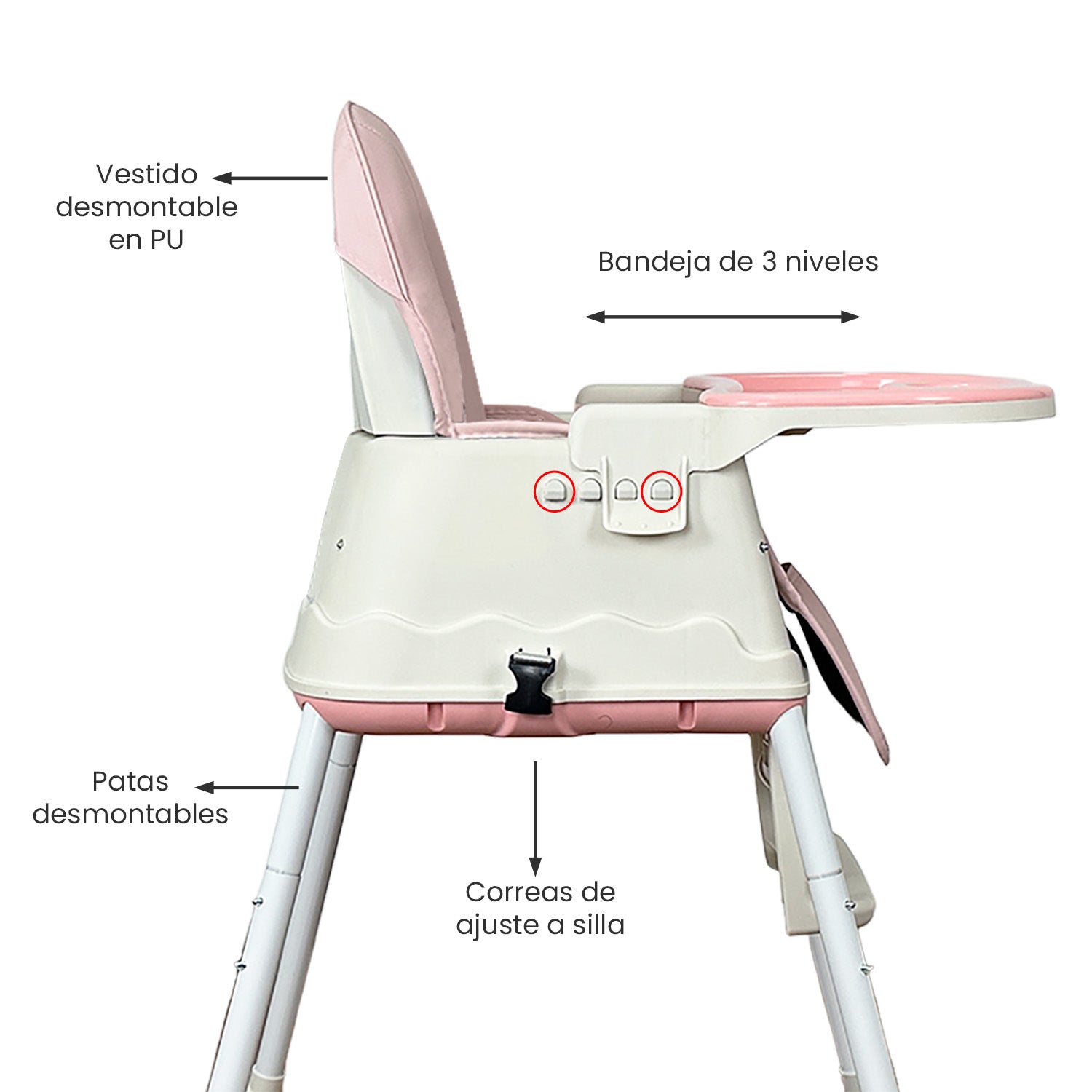 Silla comedor bebe 4en1 Happy Baby Zoe Rosa