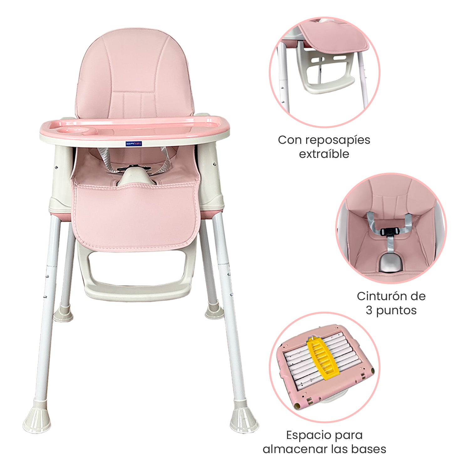 Silla comedor bebe 4en1 Happy Baby Zoe Rosa