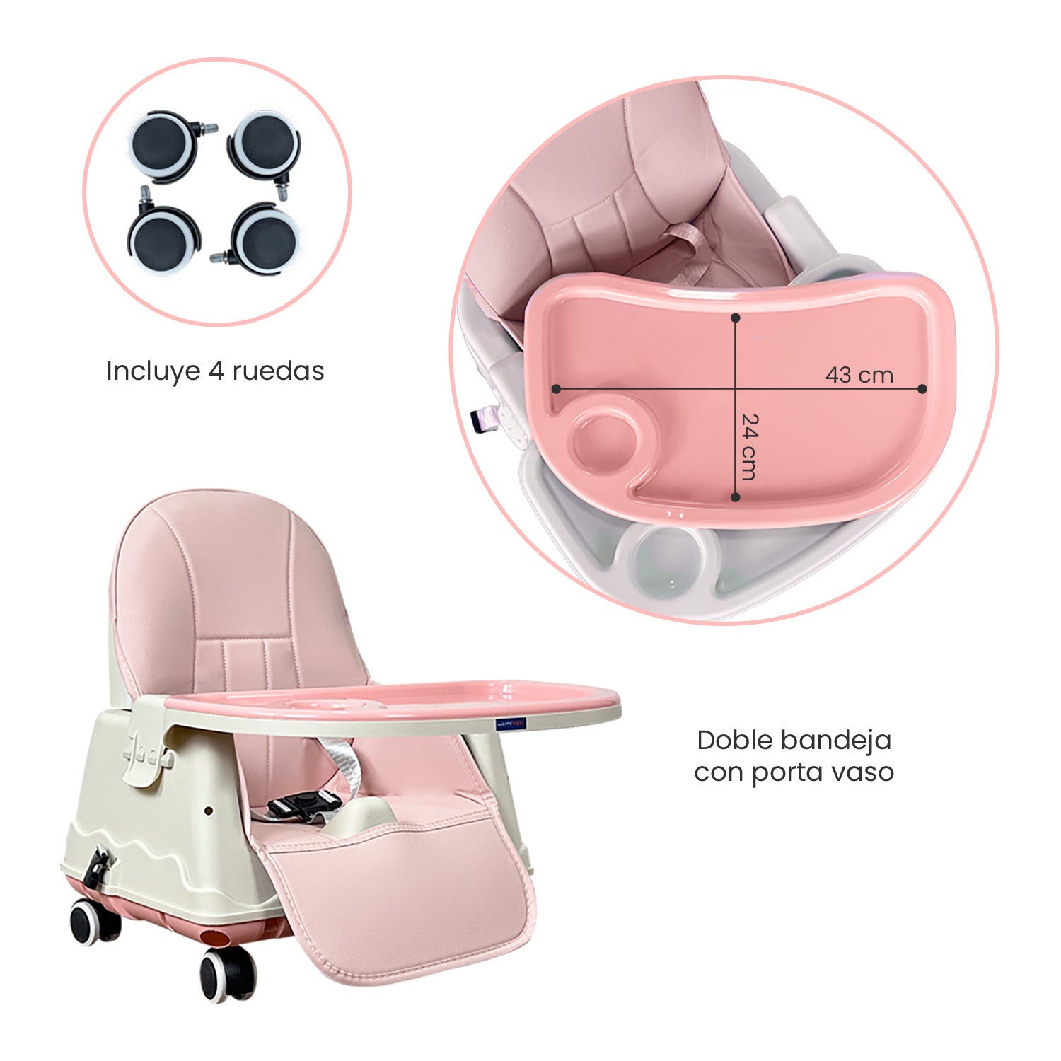 Silla comedor bebe 4en1 Happy Baby Zoe Rosa