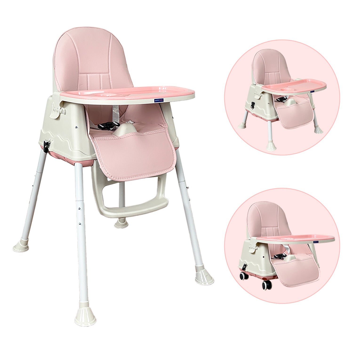 Silla comedor bebe 4en1 Happy Baby Zoe Rosa
