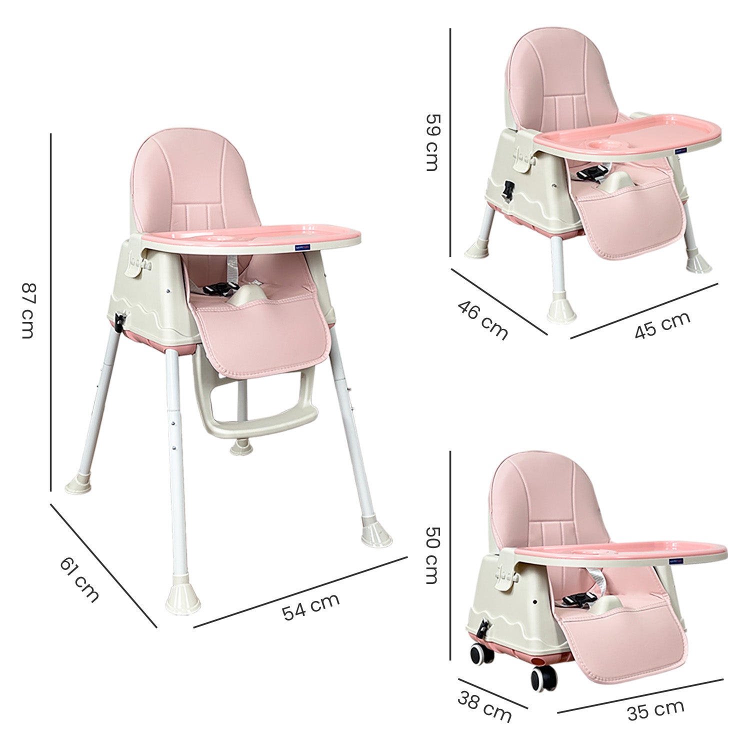 Silla comedor bebe 4en1 Happy Baby Zoe Rosa